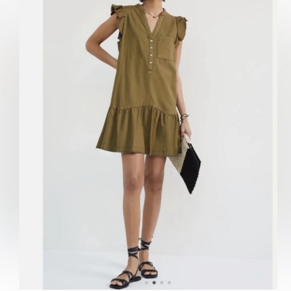 Anthropologie Pilcro Button Down Ruffle Dress in Green - Picture 5 of 15